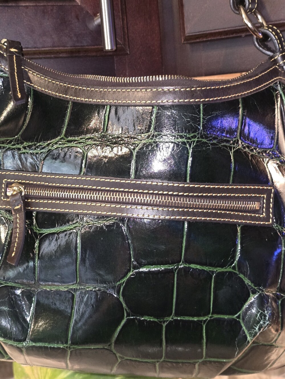 Dooney & Bourke Black and Green Croc-Embossed Hobo - Picture 6 of 10